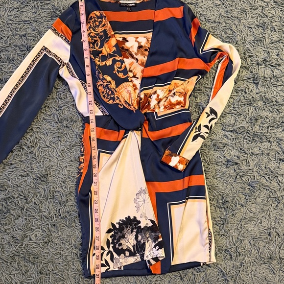 Fashion Nova Lotta Class Navy and Orange Long Sleeve Dress| Size Small - Picture 11 of 12